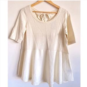 Anthropologie Moth Peplum Cream Top Tie Back Flowy Blouse